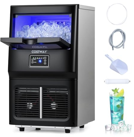 COSTWAY Maquina de Hielo Comercial, 25-30 kg/24H, 24 Cubos en 15-17 Minutos, Maquina de Hacer Hielo, Ice Maker de Acero Inoxidable con Autolimpieza, 34,4 x 35,6 x 62,3 cm