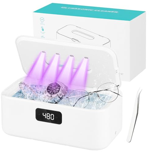 Nettoyeur à ultrasons 800 ml, 49000 Hz U-V, avec 5 modes de minuterie, pour le nettoyage en profondeur des bijoux, lunettes, appareils dentaires, prothèses, pièces de monnaie et têtes de rasage