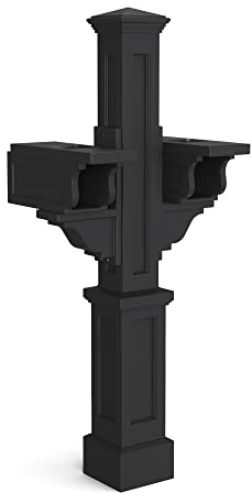 Mayne Rockport Double Arm Mail Post - Black - 18in L x 23in W x 56.5in H - Standard Post, 2x Paper Holder Arms (5811-B)