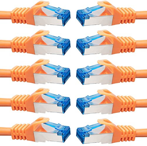 BIGtec - 10 Stück - 0,5m CAT.7 Gigabit Patchkabel Netzwerkkabel orange Kupferkabel Patch Ethernt LAN DSL Kabel CAT7 (RJ45, Cat 7, S/FTP PIMF) 50cm 0,50m