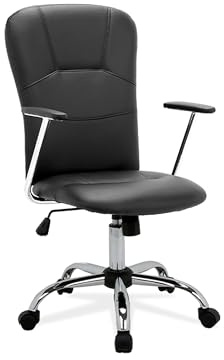 La Silla Española - Silla de Oficina o Estudio Estilo Director con reposabrazos, Respaldo tapizado y Base cromada con Ruedas deslizantes, Color Negro, Modelo Medinaceli, 47x44x109 cm