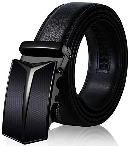 SIAELT Ratchet Belt for Men, Mens Belt—Genuine Leather Belt with Automatic Slide Buckle (Ba1, 32~36 Waist Adjustable)