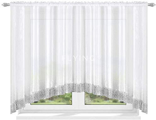 Top Ready-Made Voile Curtain Top Design Set Beautiful Kitchen Curtain with Ruffle Tape 150 x 400 cm LB-223