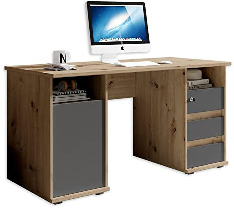 PRIMUS 2 Schreibtisch mit Schubladen, Artisan Eiche Optik / Anthrazit - Bürotisch Computertisch fürs Homeoffice mit Stauraum und offenen Ablagefächern - 145 x 74 x 65 cm (B/H/T)