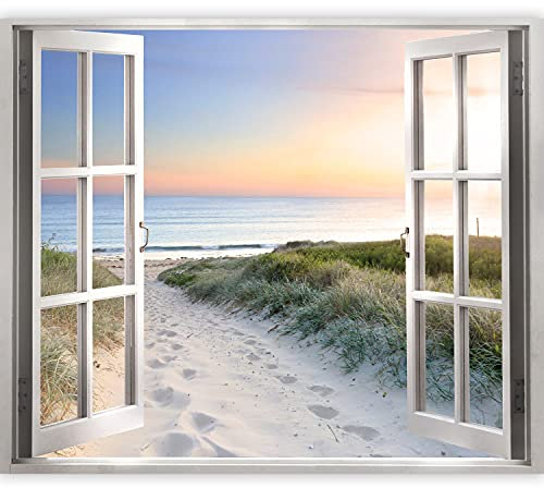 murando 3D WANDILLUSION Wandbild Natur Fototapete Poster XXL Fensterblick Vlies Leinwand Panorama Bilder Dekoration Meer Strand Himmel 70x50 cm c-A-0043-c-a