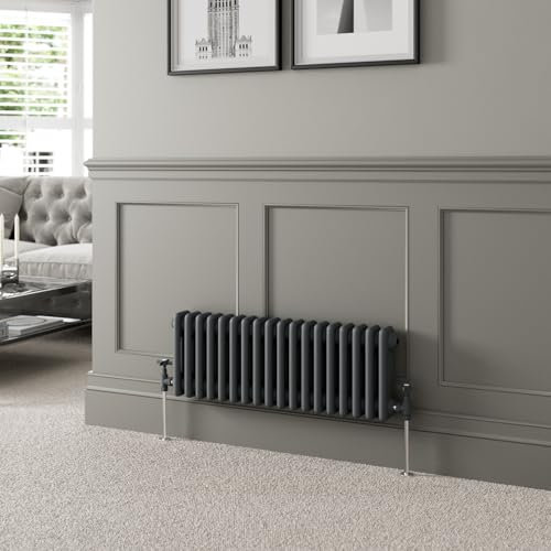 DuraTherm® 300 x 830mm Anthracite Grey Traditional Horizontal Designer Radiator Triple Column Colosseum Cast Iron Style Central Heating Panel Radiators Rad