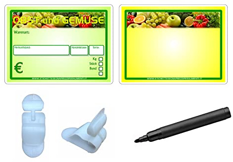 30 Preisschilder für Obst und Gemüse Plastikkartenhalter Lebensmittelrecht + 30 Halterungen + 1 ungiftig Marker (11,1x15,6 cm)