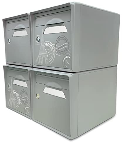 Pack de 4 boîtes aux Lettres 1 Porte - 2X Paris est Belle - 2X Gris Souris
