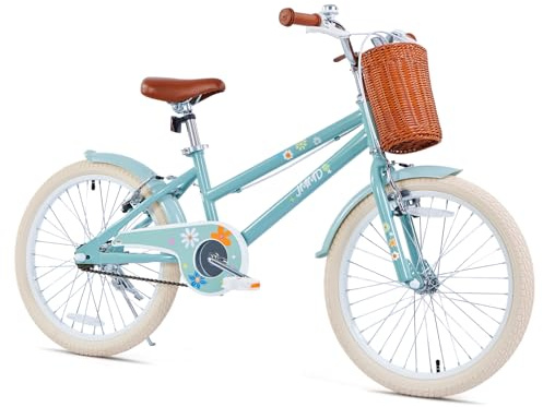 JMMD Girls Bike for 4-12 Years Old Kids, 12 14 16 18 20 24 Kids Bike with Training Wheels, Basket and Doll Seat, Toddler Girls Bicycles with Handbrake & Kickstand, Mint