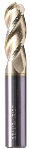High Performance Solid Carbide Ball Nose End Mill for Aluminum - ZRN Coated, 37 Degree Helix, 3 Flute, 3/8 Cutting Diameter, 3/8 Shank Diameter, 1 Length of Cut, 2-1/2 Overall Length, Square End