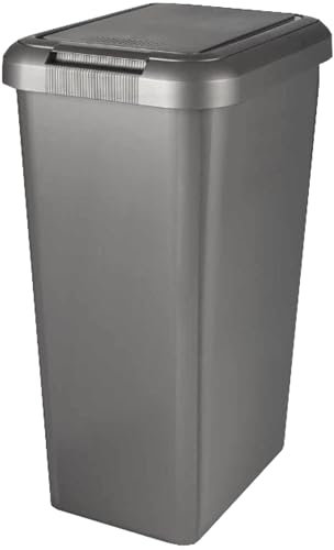 KetoPlastics Kitchen Bin Touch and Lift Rectangle Swing Bin as a Kitchen Waste Rubbish Recycle Bin 45L - Platinum Silver Grey