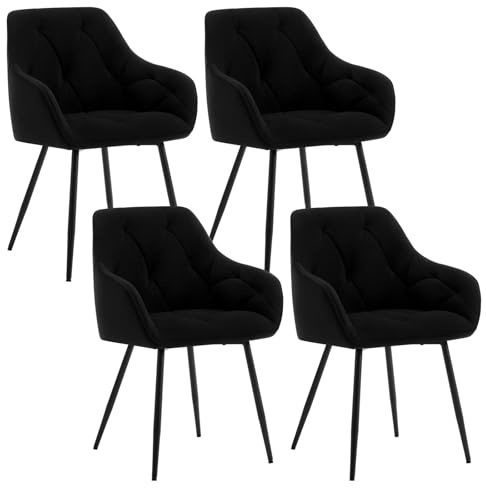 WOLTU Dining Chairs Set of 4, Upholstered Ergonomic Chairs, Black | With Backrest, Armrests, Metal Legs for Kitchen Living Room Bedroom Lounge Office Dressing Room, Velvet
