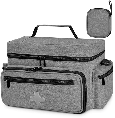 Eurhomewit Medical First Aid Bag - Empty Portable Emergency Bag with Adjustable Shoulder Strap, Nurse Doctor Bag for Home Visits, Healthcare, Travel & Medicine Storage (Grey)