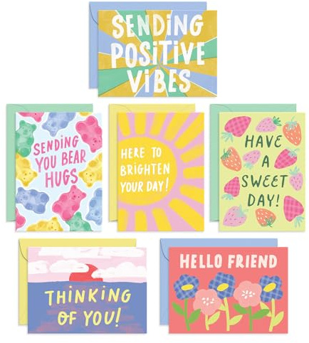 Sweetzer & Orange S&O Fun Thinking of You Cards with Envelopes - Colorful Notes Pack of 24 Box - Blank Inside Encouragement Cards with Covers- Bulk Boxed Greeting sheets in various Designs-4x5.5