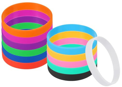 PATIKIL Silicone Bracelets, 12 Pack Rubber Elastic Colored Blank Wristbands Stretch Sports Bands for Adults Teen Sports Team Games, Multicolored