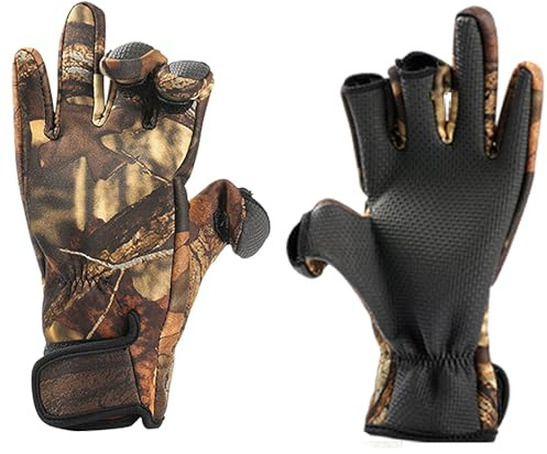 Guantes de pesca convertibles de tres dedos, antideslizantes, impermeables, guantes térmicos a prueba de viento para pesca, ciclismo, senderismo, deportes al aire libre (camuflaje)