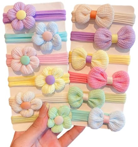 BHIPKOT 12 Stück Baby-Haargummis, Haarschleifen, weichem, nahtlosem Pferdeschwanzhalter für Kleinkinder, Babys, Mädchen (Bunte)