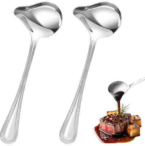2 pezzi Mestolo per Salsa in Acciaio Inossidabile, Mestolino per Condimenti con Beccuccio, Cucchiaio Per Sugo Lunghezza 20 cm, Cucchiaio Per Sugo per Condimenti, Zuppe, Sughi