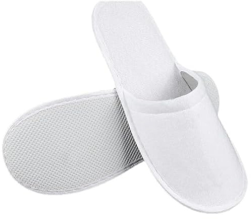 10 Pairs White Towelling Hotel Slippers – Closed Toe Spa Guest Slippers, Soft Disposable Cotton Terry Cloth, Non-Slip Sole, Hygienic & Comfortable for Hotels, Airbnb, Travel, Salon, Home & Hospitality