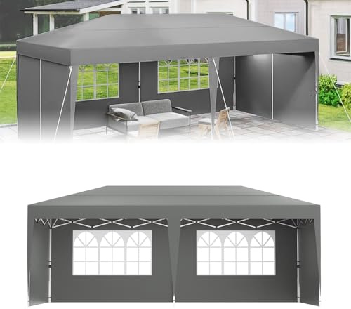 UISEBRT Fällbar paviljong med 6 sidoväggar 3 x 6 vikbart festtält, trädgårdstält, vattentätt och UV-skydd, höjdjusterbar, paviljong utomhus inkl. bärväska och markankare, silvergrå