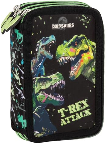 Derform Dino T Rex 3 Fach Federtasche gefüllt Federmäppchen Federmappe Dinosaurier