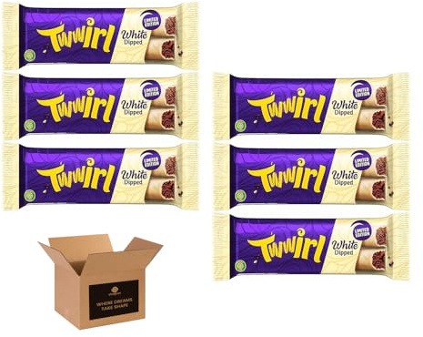 Twwirl White Dipped Chocolate Bar 43g – Creamy White Choco Snacks, Chocolate Candy Bars | Birthday, Xmas, Easter, Halloween & Thank You Gift Treats for Kids and Adults (Pack 6)