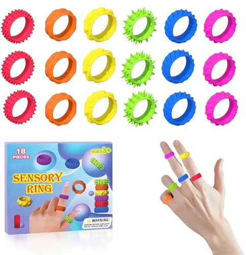 shallyong Fidget Toys Anneaux Sensoriels Anti Stress, 18 Pcs Bagues Fidget en Silicone pour Enfants Adultes, Jouet Sensoriel Calmant ADHS, Bague Anti Stress Homme Femme, Jouet Sensoriel Silicone