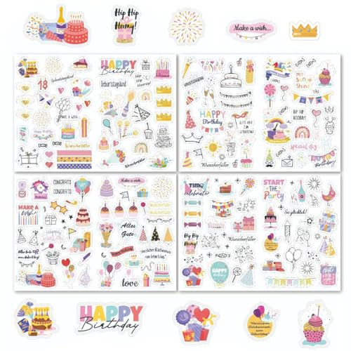 4 hojas pegatinas infantiles, pegatinas de cumpleaños, pegatinas de feliz cumpleaños, pegatinas para libro de firmas de cumpleaños DIY, pegatinas personalizadas, para decoración de fiestas