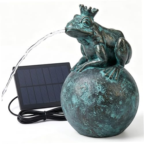 Sputastagno, Fontana per Rane Sputastagno ad Energia Solare Corona Rana Decorazione in Resina Accessorio per Esterni (4, 7x4, 7x8, 3 Pollici) Fontana