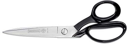 Mundial 10 inch Industrial Forged Heavy Duty Bent Trimmers - Sharp Blades, Ergonomic Black Handle, Polished Nickel-Plated Finish Cutting and Sewing