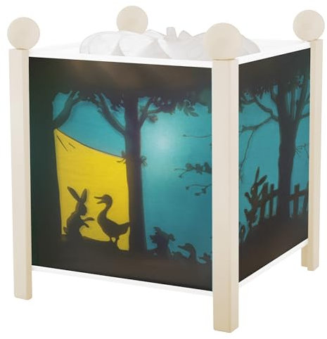 Trousselier - Schattenspiel - Nachtlicht - Magische Laterne - Ideales Geburtsgeschenk - Farbe Holz weiß - animierte Bilder - beruhigendes Licht - 12V 10W Glühbirne inklusive - EU Stecker