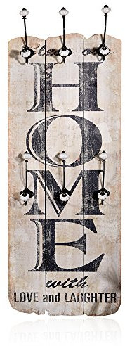 Melko Garderobenpaneel Home 6 Kleiderhaken Holz 100x40 Shabby Chic Braun/Beige