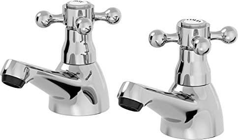 Park Lane® Oxford Bathroom Bath Pillar Tap Set Pair Round Single Crosshead Handle for Bathtub Traditional, Chrome