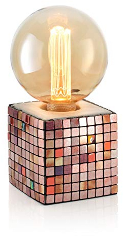 Auraglow Mysa Modern Contemporary Colourful Mosaic Effect Stone Cement Cube Bedside Desk Table Lamp/Light - Table Lamp Only