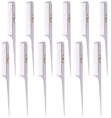 Krest Cleopatra 8-1/2 inch Rattail Combs Extra Fine Tooth. Rat Tail Comb Model #441. Color White. 1 Dozen.