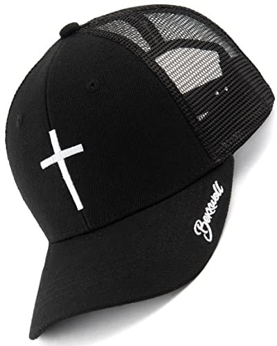 Bexxwell Trucker Cap schwarz mit Kreuz-Stickerei (optimale Passform, Kappe, Black, Truckercap, Cross, Cap, Unisex)