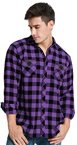 JEETOO Homme Chemise à Carreaux Manche Longue Casual Slim Fit en Flanelle (Violet Noir, XX-Large)