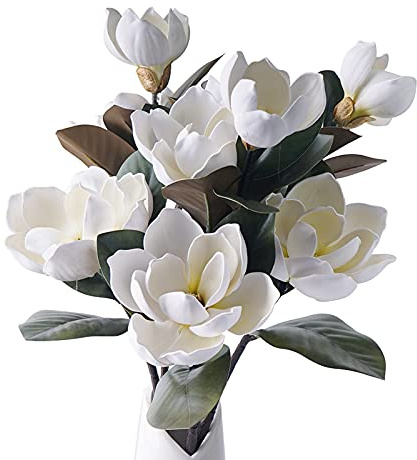 MINYULUA, Set de 3 Flores Artificiales de Magnolia Blanca de 75 cm con Tallo, Ramo de Flores Artificiales para jarrón, arreglo Floral de Mesa, Boda, Fiestas y decoración del hogar