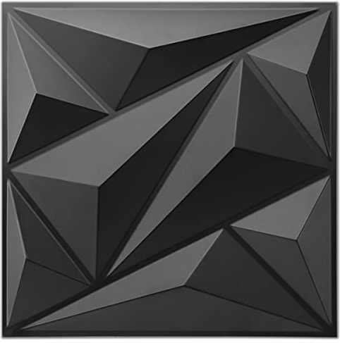Art3dwallpanels 33 Pack 3D Wall Panel Diamond for Interior Wall Décor, PVC Flower Textured Wall Panels for Living Room Lobby Bedroom Hotel Office, Black, 12''x12'' Cover 32.Sq.Ft.