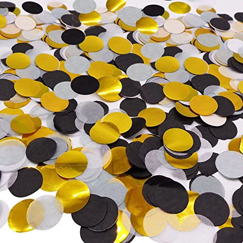 60g Hochzeit Probuk 2.5cm Schwarz&Gold&Grau Mehrfarbige Runde Tissue Confetti, Runder Seidenpapier Papier Konfetti Punkte für Luftballons Korationen, Geburtstag, Hochzeit, Partydeko