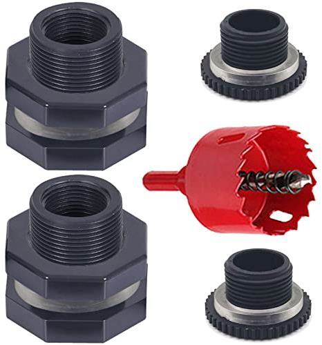 Qitdathn 2 PCS Rain Barrel Bulkhead Fitting kit with Plugs and Hole Saw Tool, 3/4 Inch PVC Spigot Connector Kit for Rain Barrels Water Tanks Pools Aquariums Tubs (Bulkhead 3/4 Inch)