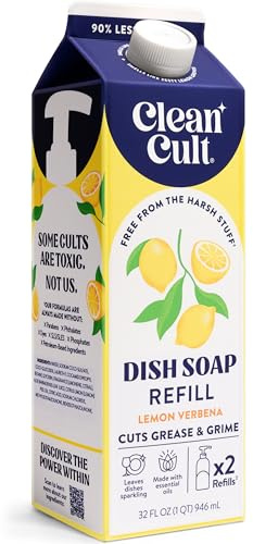 Cleancult Dish Soap Liquid Refill (32oz, 1 Pack) - Plant Based Cleaning Power - Dish Soap that Cuts Grease & Grime - Free of Harsh Chemicals - Uses 90% Less Plastic - Lemon Verbena