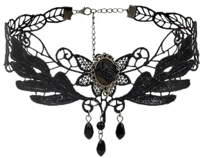 VICZON Handcess Collier Ras du cou en Dentelle Noire Perles, Collier Gland Gothique, Dentelle Tour de cou Gothique Noir tour de cou Bijoux Accessoires