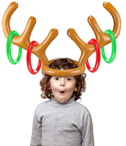 Aufblasbares Rentiergeweih Spiel, Aufblasbarer Rentier Geweih mit Ringe für Weihnachten Familientreffen Kinder lustiges Wurfspiel