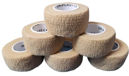 6 rotoli di cerotti per dita in Ok-plast | autoadesivi, non si attaccano alla pelle e alla corteccia (2,5 cm di larghezza x 4,5 metri, naturale (colore della pelle)