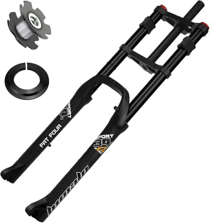 RUJIXU Horquilla Delantera Bicicleta eléctrica 26x4.0 Horquillas suspensión neumática Fat Bike Horquilla Bicicleta montaña BMX Recta 1-1/8 MTB Bicicleta Freno Disco Recorrido 190mm 2790g(Black)