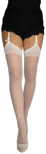 JUST BEAUTY TOUCH Medias lisas de talla S a 3XL - Llévalo con liguero y correas de tirantes, ajuste cómodo para mujer hasta el muslo 20 denier traslúcido, blanco, XXL Grande