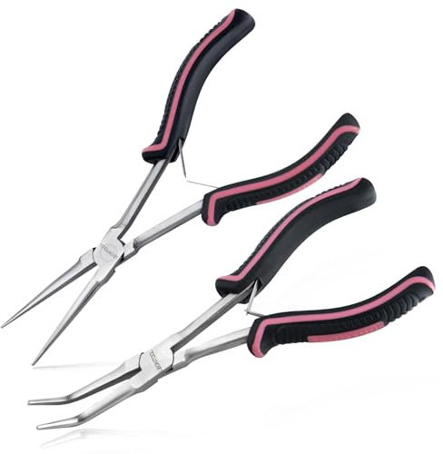 LEONTOOL 2PCS 7-Inch Long Reach Needle Nose Pliers Smooth Jaws Long Nose Pliers and Bent Nose Pliers Extra Long Needle Nose Pliers Jewelry Pliers for Jewelry Making, Wire Wrapping and Object Gripping