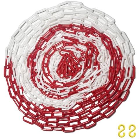 WinHub Plastic Chain10M x 6mm Red and White High Visibility Plastic Barrier Chain for Crowd Traffic Control and Parking Space Management
