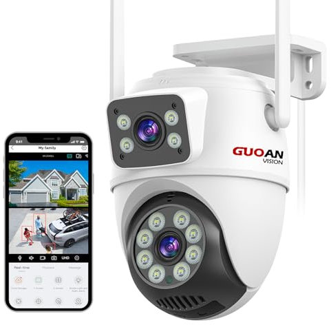 Outdoor Security Camera, 6MP Dual Lens CCTV Camera,IP66 Waterproof PTZ Home Security Outdoor Camera, 2.4G WiFi Wired Camera Auto Tracking,Motion Detection,Color Night Vision, 2 Ways Talk, SD/Cloud